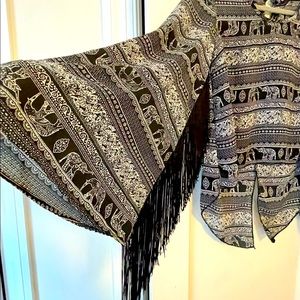 See you Monday LA Cropped Elephant Fringe Black/White Long Sleeve Small Top